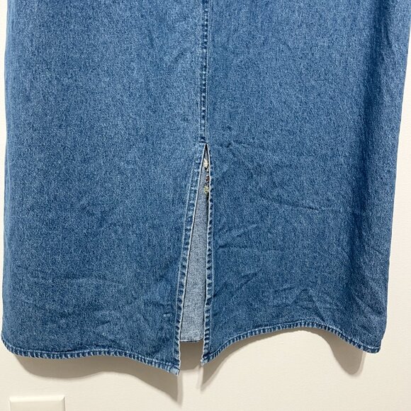 Agapo Womens Maxi Denim Jumper Dress Sz L Embroidered Floral Cottagecore Teacher - Picture 7 of 9